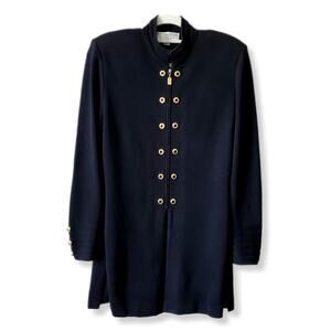 VTG St John Black Caviar Knit Zip Jacket Longline Cardigan 6 Gold Button USA